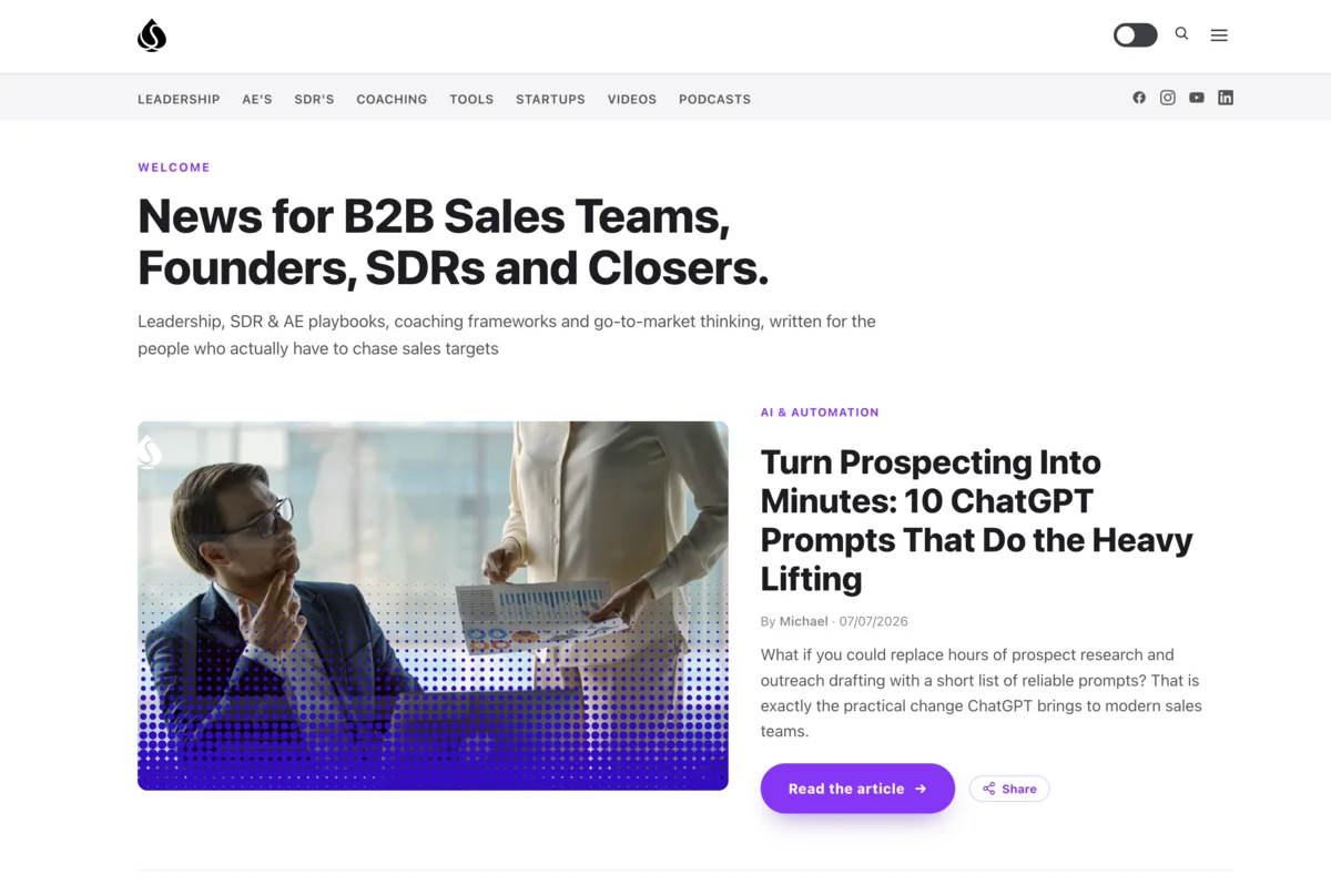Sales for Sharks website — news for B2B sales teams, founders, SDRs and closers