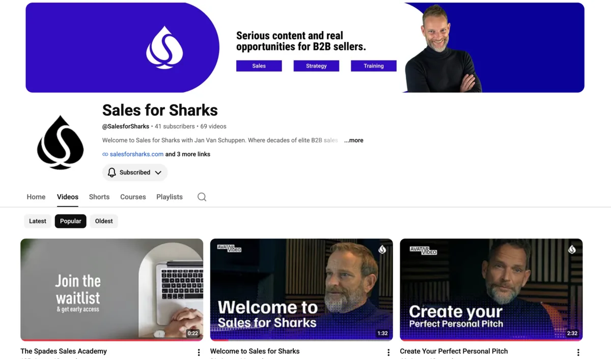 Sales for Sharks YouTube channel with B2B sales videos